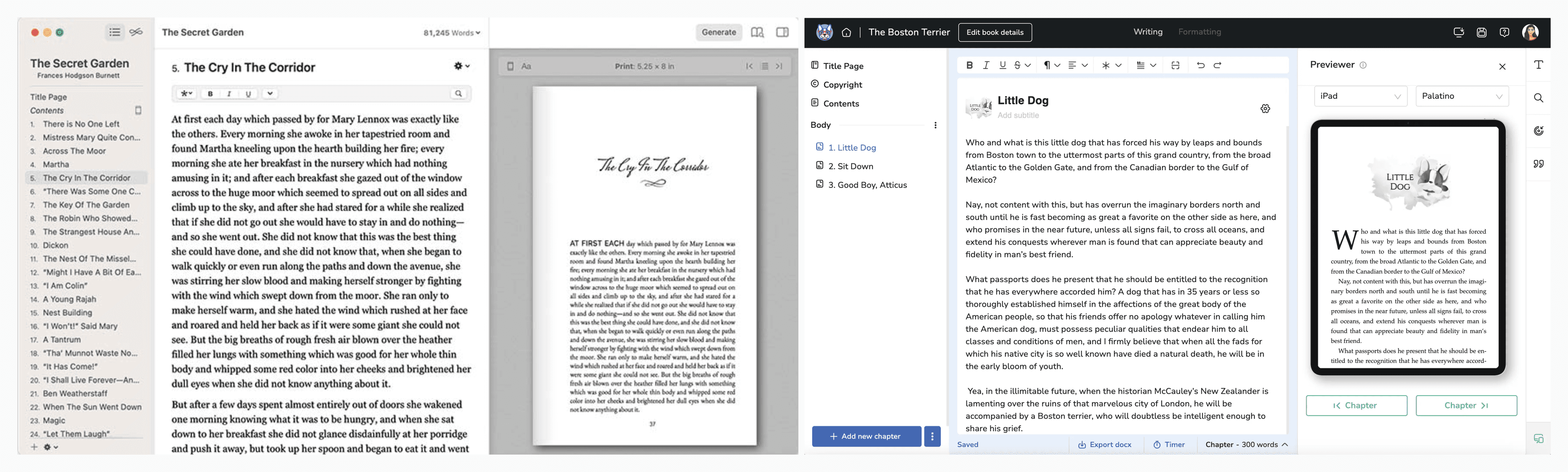 screenshots of Vellum and Atticus apps